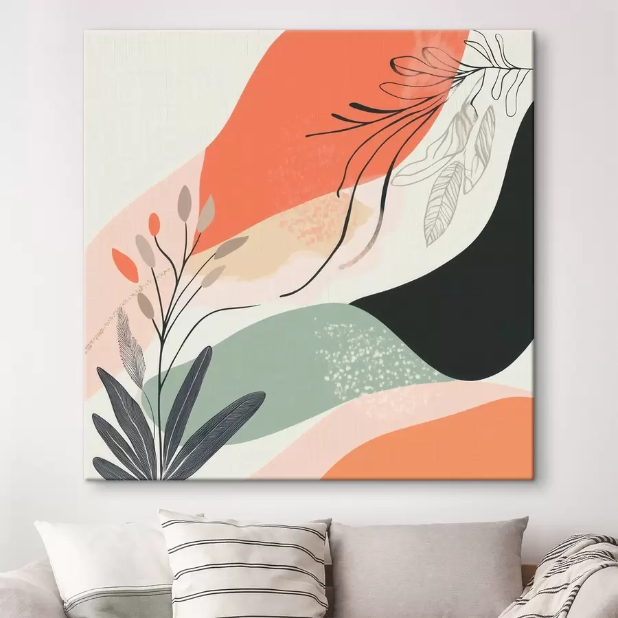 murales Motivos vegetales estilizados sobre un fondo de manchas de acuarela s48839