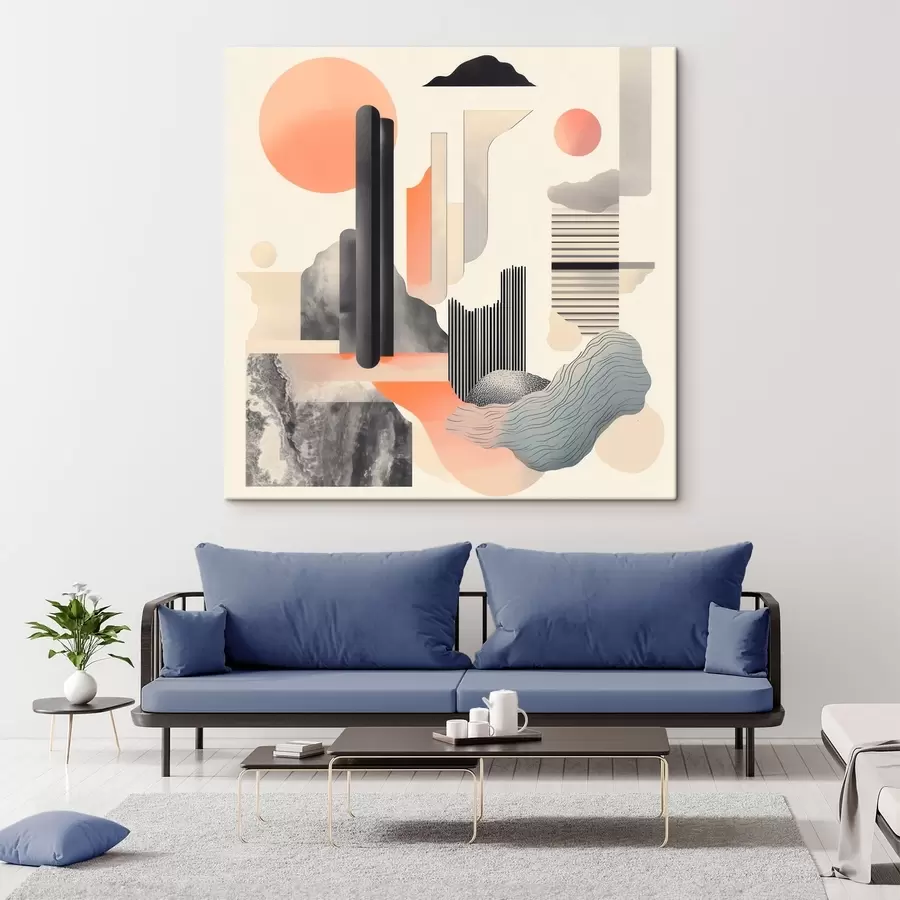 murales Composición geométrica en una paleta de tonos melocotón y gris, en un estilo pictórico contemporáneo s48841