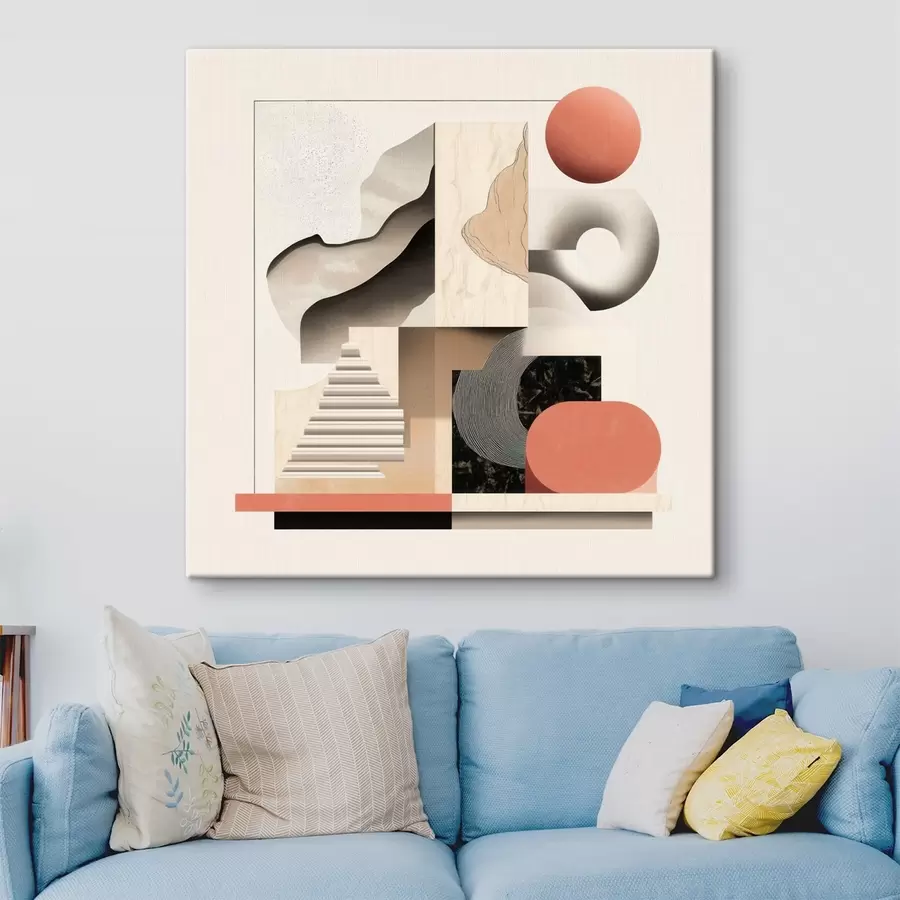 murales Formas abstractas en una paleta de tonos beige y gris, en un estilo pictórico contemporáneo s48842