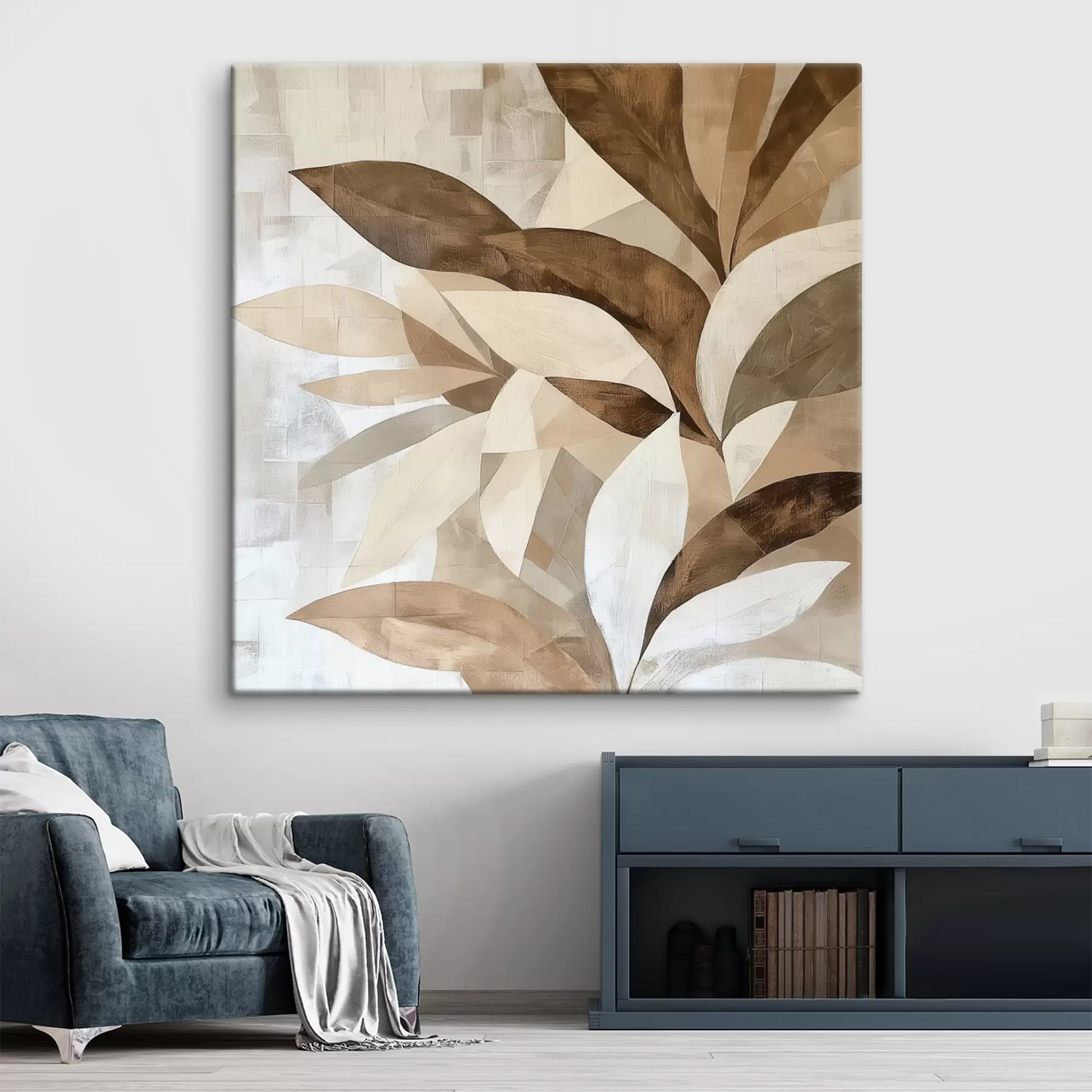 murales Composición floral abstracta con hojas grandes en tonos marrón-beige s48848