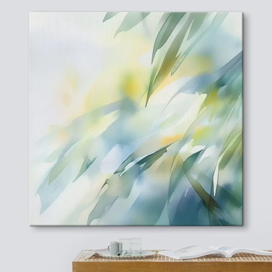 murales Formas naturales difuminadas y delicados tonos turquesa en un estilo artístico de póster s48850