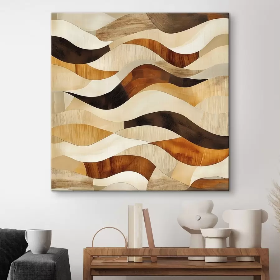 murales Estética de líneas orgánicas y tonos de madera natural en un estilo artístico de póster s48852