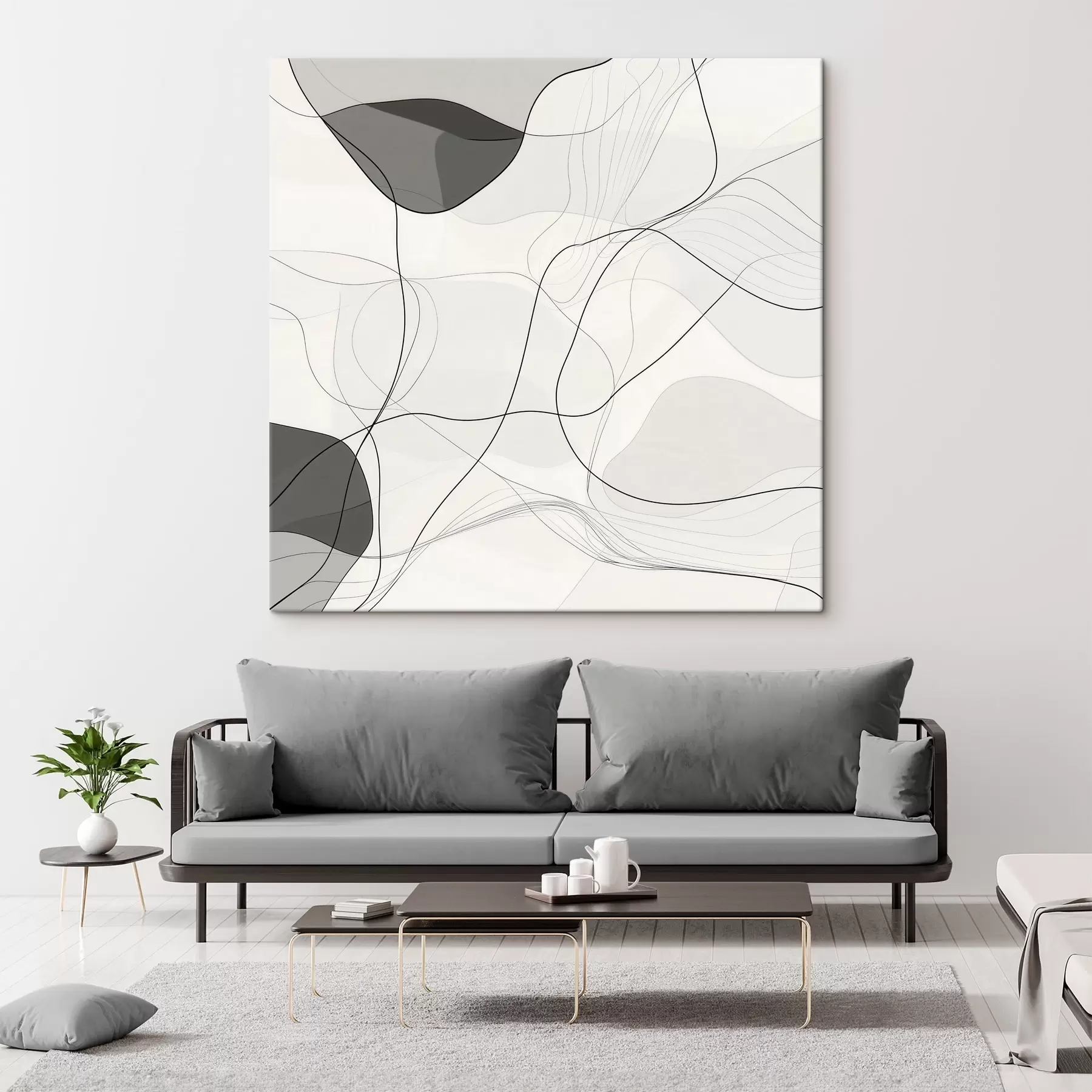 murales Escena abstracta minimalista con líneas finas y sombras suaves s48853