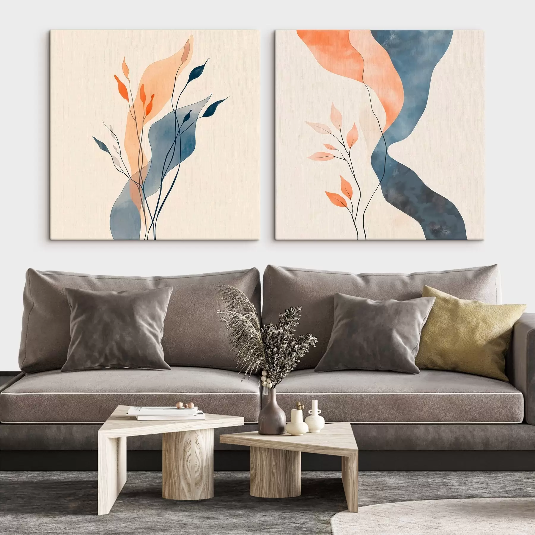 wall murals Decorative branches with thin lines in a contemporary painting style m30346