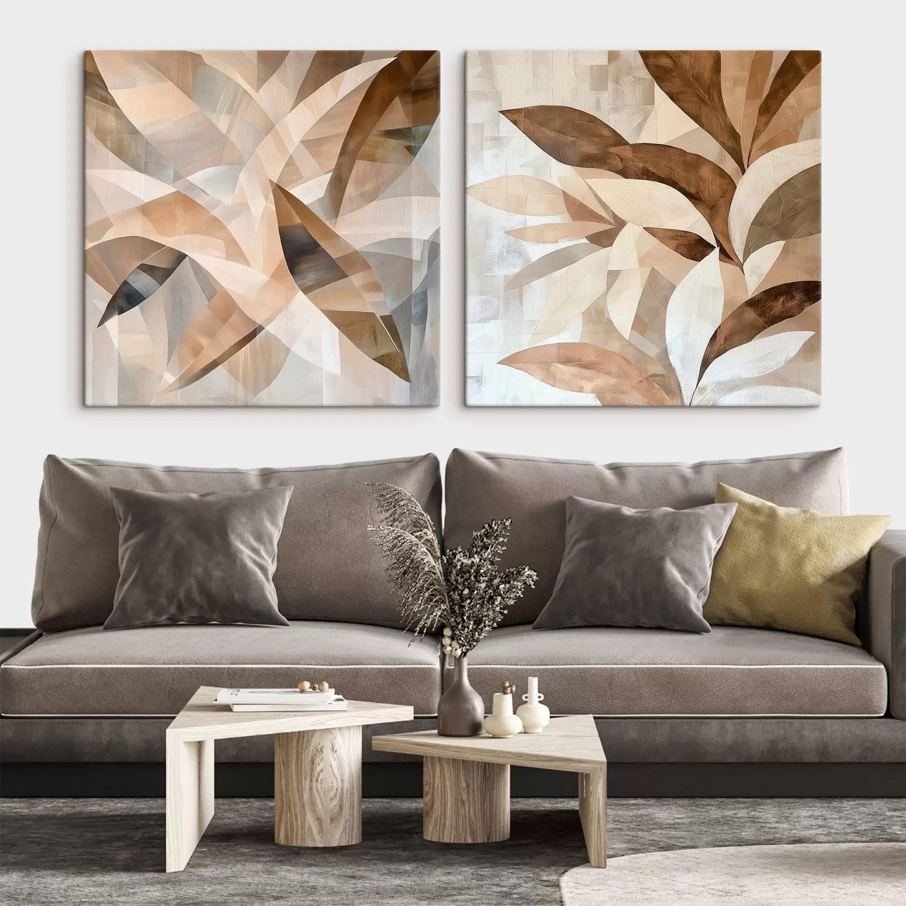 wall murals Stylized foliage in warm sandy shades in a contemporary interior illustration style m30350