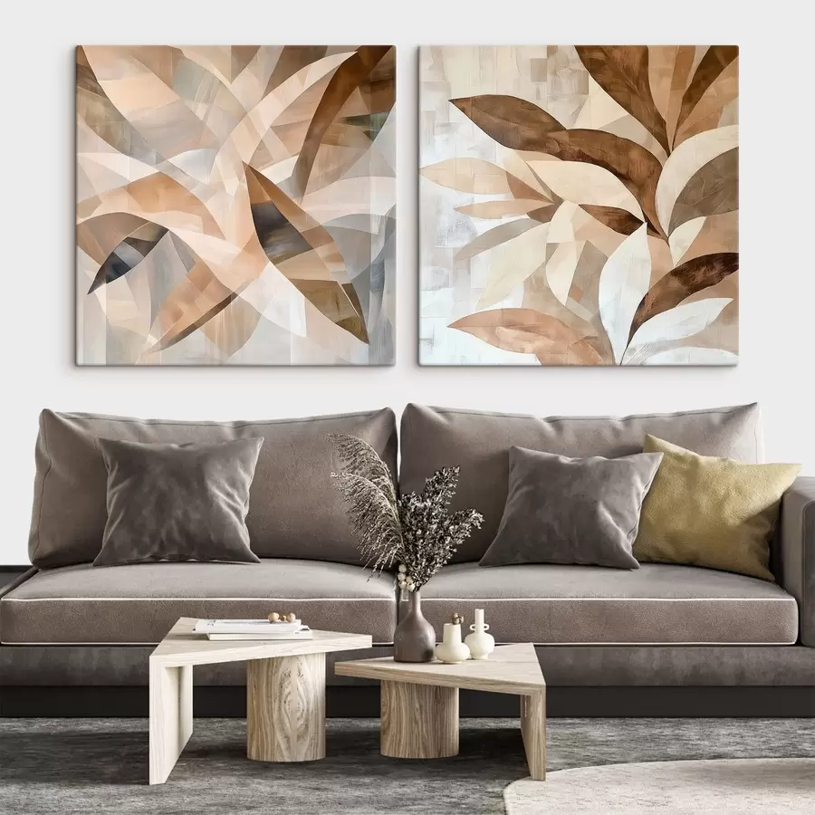 Wall Mural Photo Wallpaper Stylized foliage in warm sandy shades in a contemporary interior illustration style m30350