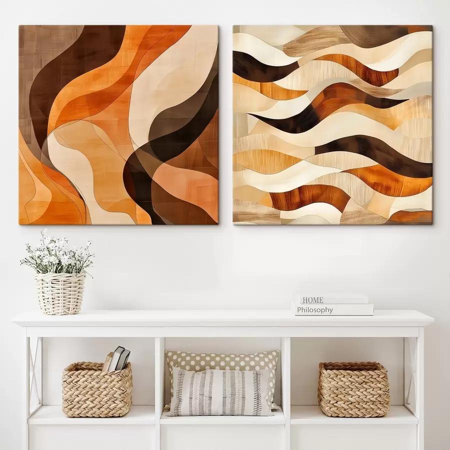 Wall Mural Photo Wallpaper Abstract composition with wavy lines in a warm brown-beige range m30352