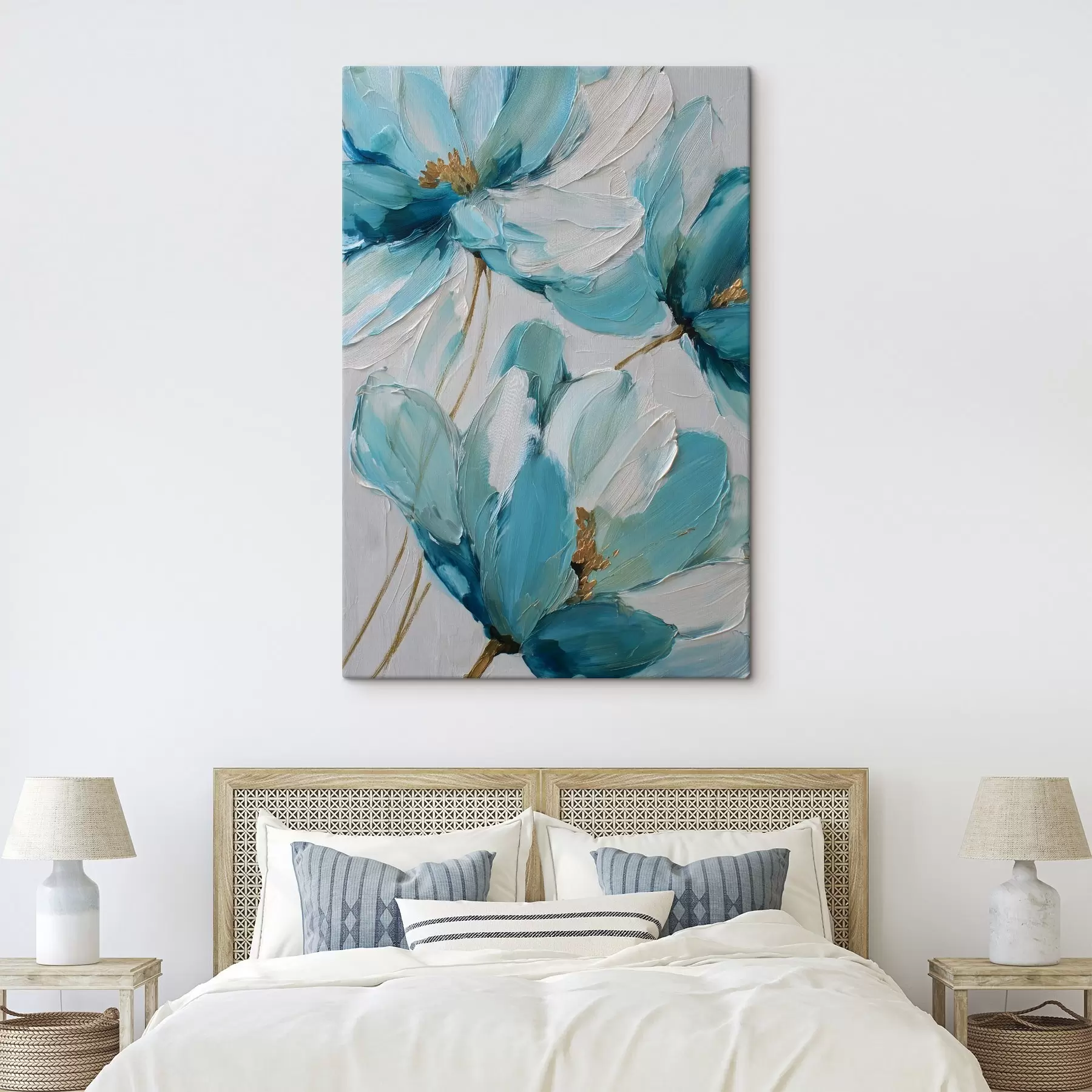 wall murals blue flowers in an impasto style s48991