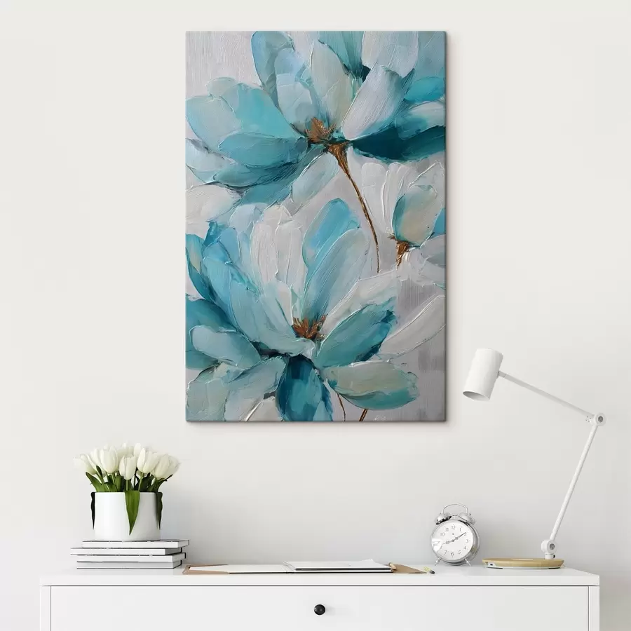 murales flores azules pintadas con técnica de impasto s48992