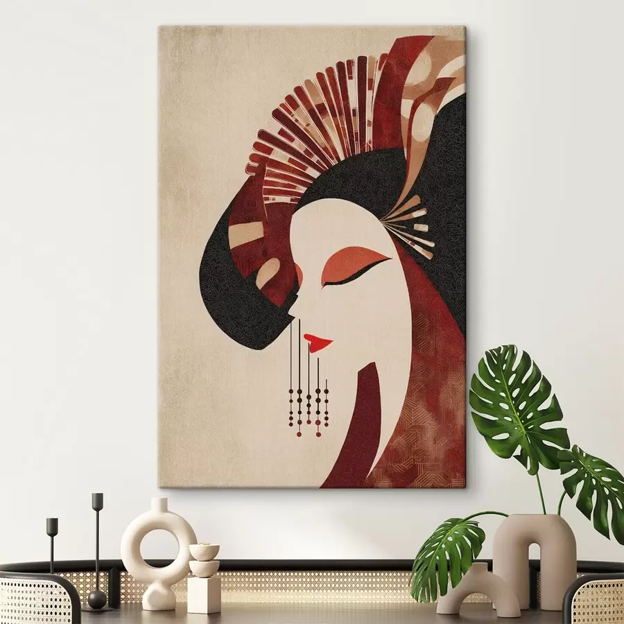 murales Retrato estilizado de una mujer, inspirado en la estética japonesa y art déco s48994