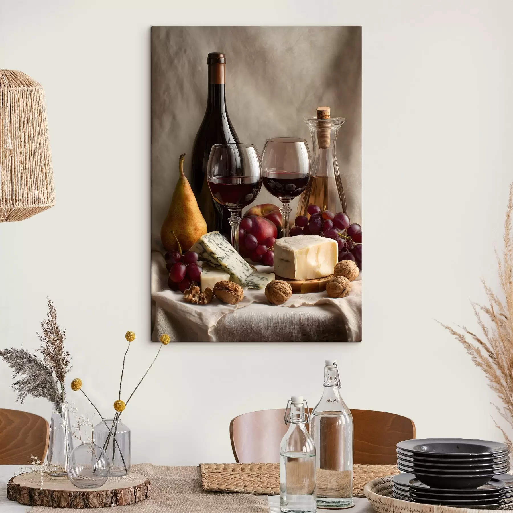 murales naturaleza muerta con vino y queso s49002
