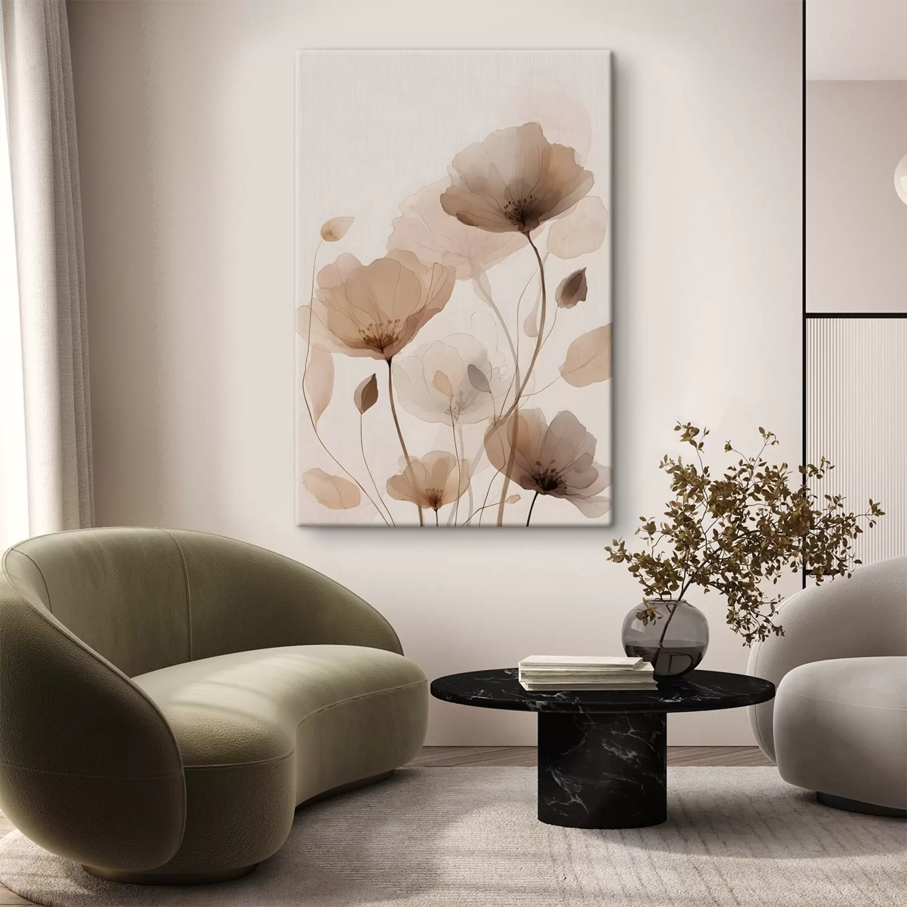 wall murals watercolour flowers in shades of brown s49007
