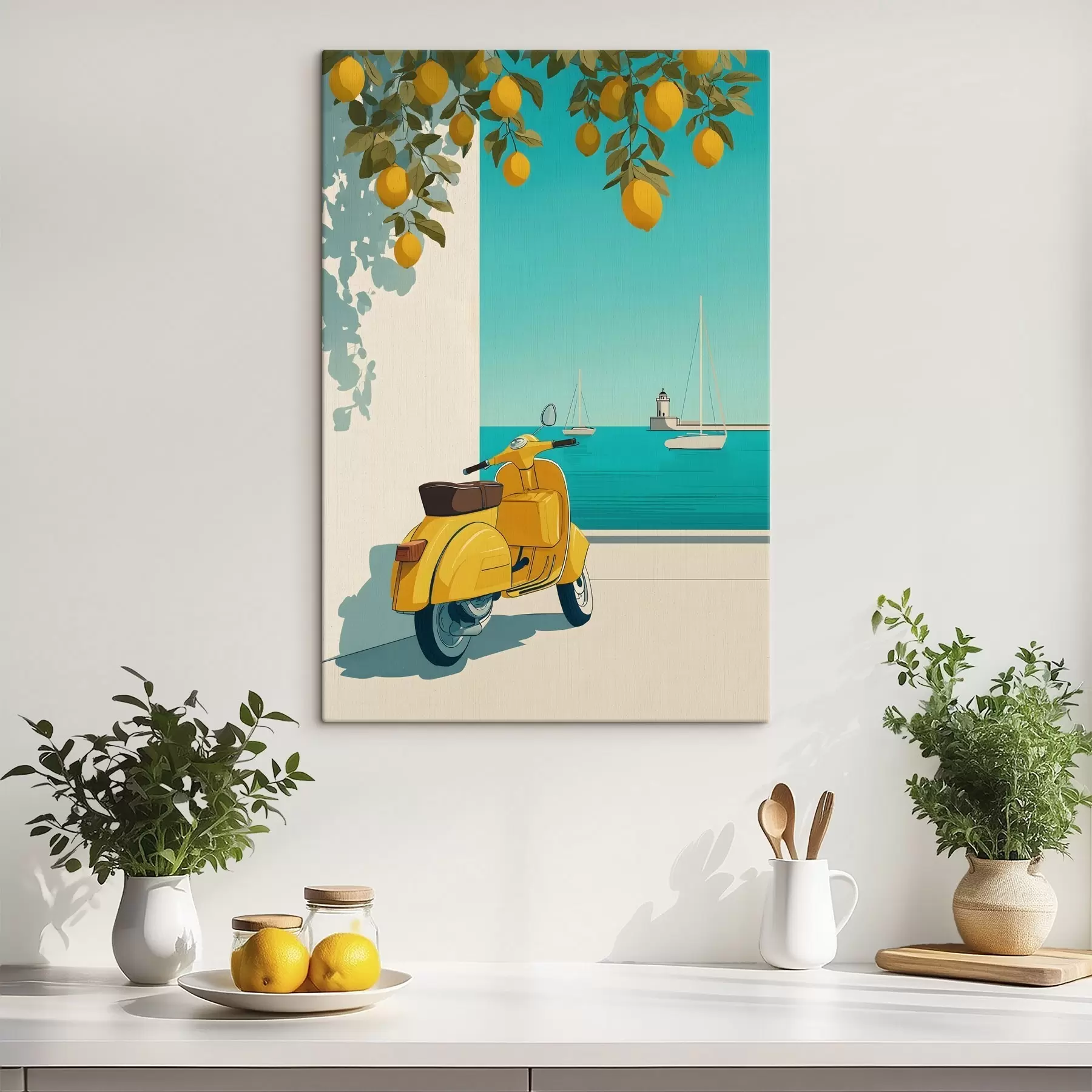 wall murals a moped by the sea under the lemon trees s49008