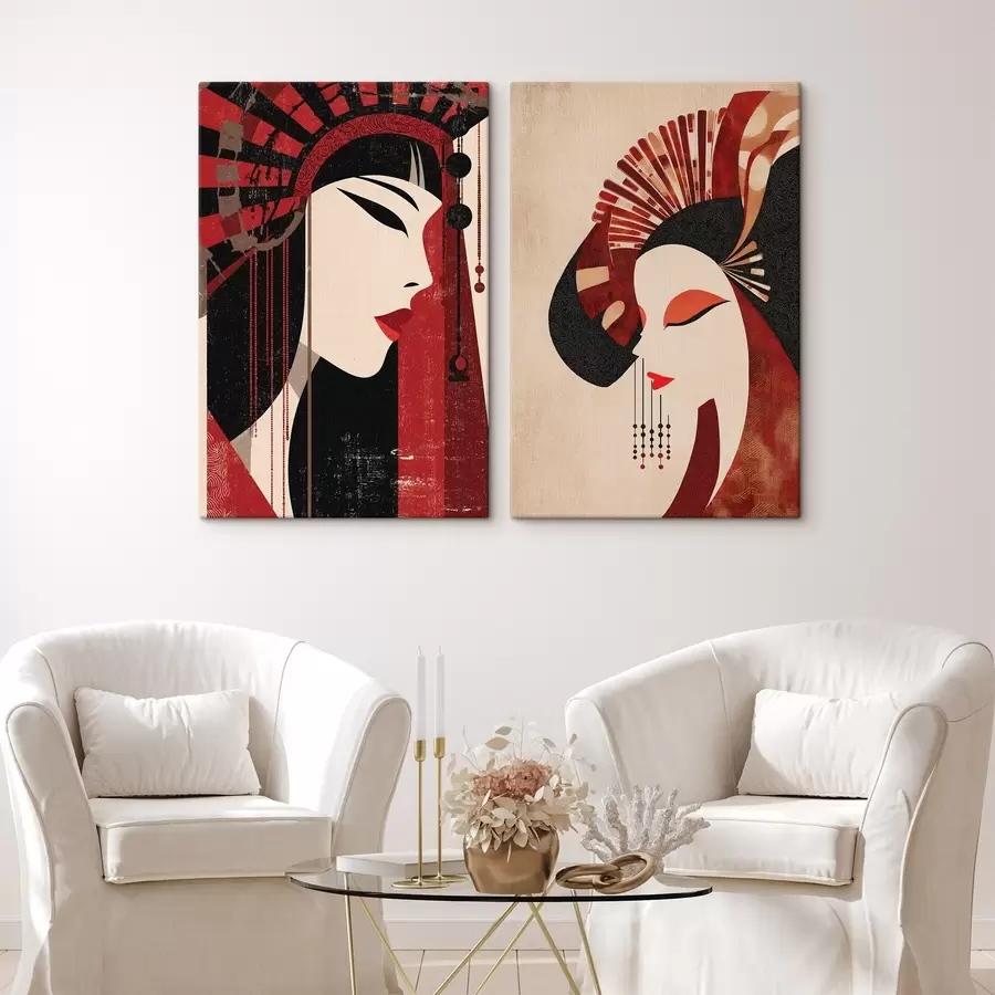 murales Retrato estilizado de una mujer, inspirado en la estética japonesa y art déco m30431