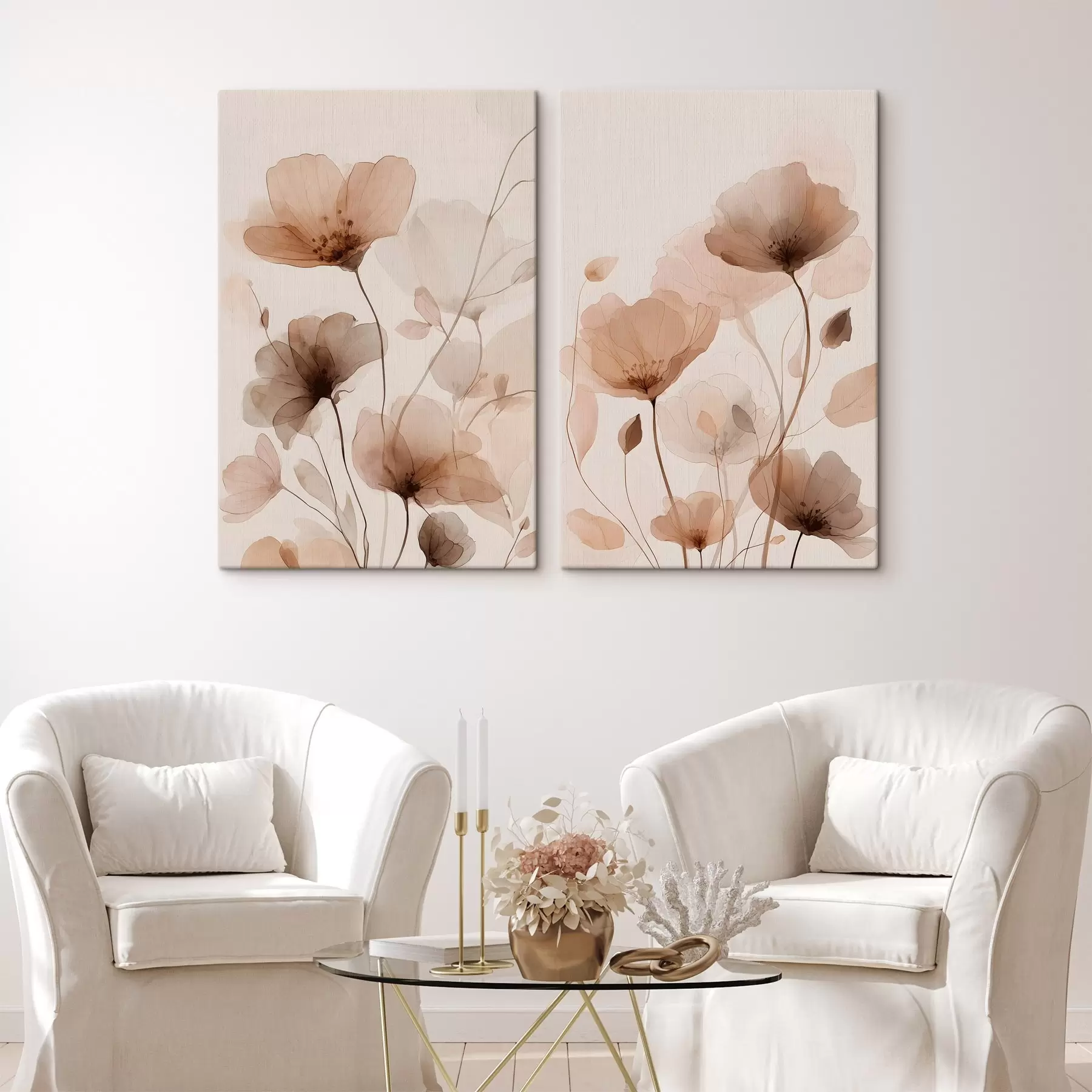 wall murals watercolour flowers in shades of brown m30435