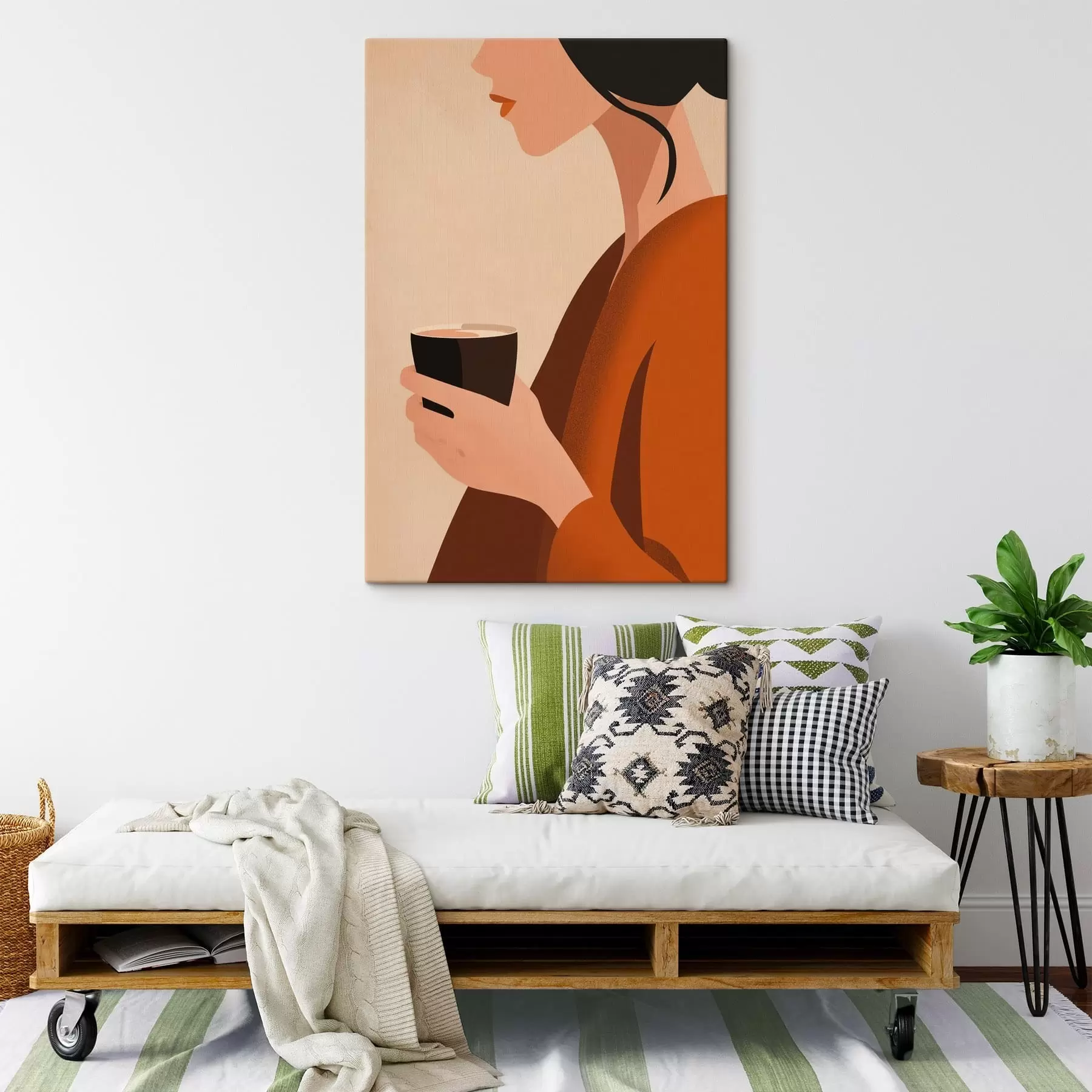 murales Mujer con taza minimalista s49019