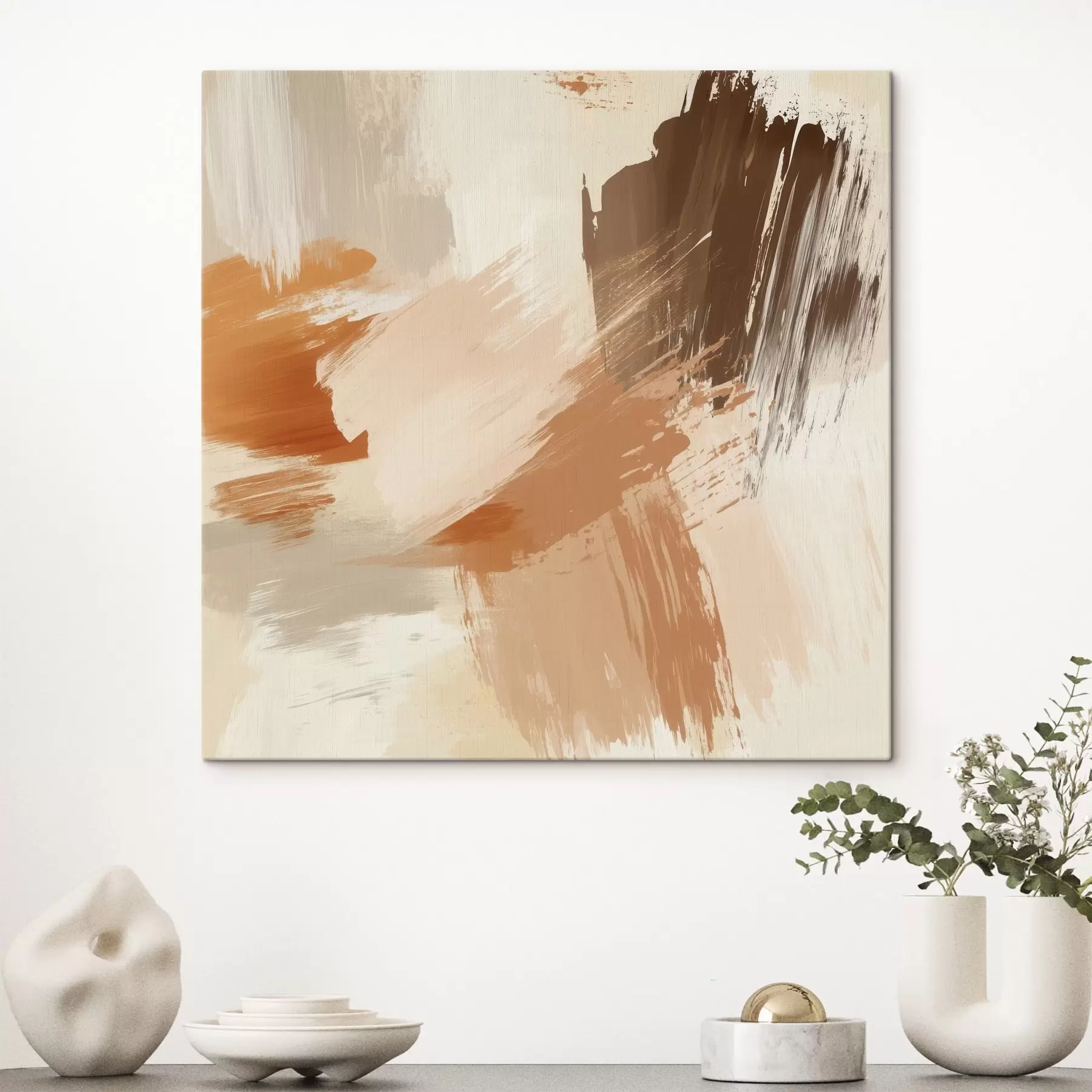 wall murals Imitation of abstract brushstrokes in sandy and brown tones s48857