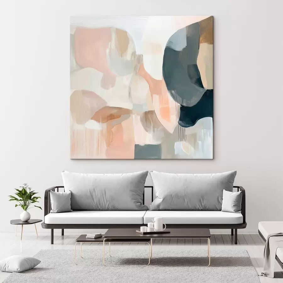 murales Composición abstracta en tonos pastel y azul oscuro, en un estilo pictórico contemporáneo s48860