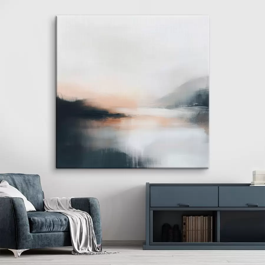 murales Paisaje abstracto y brumoso en una cálida paleta de tonos beige y coral s48861