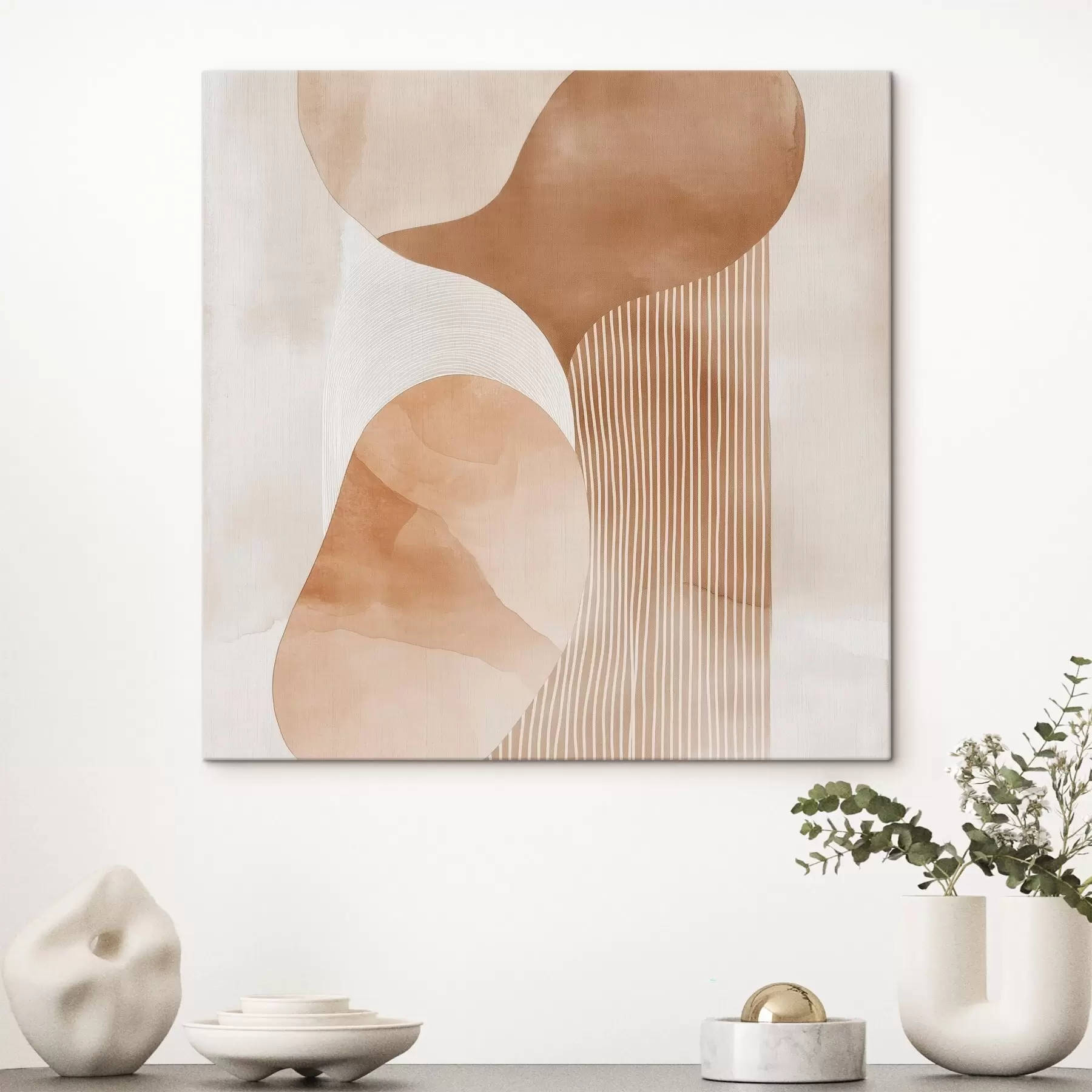 murales Arte decorativo en una cálida gama de tonos beige y coral con efecto acuarela s48870