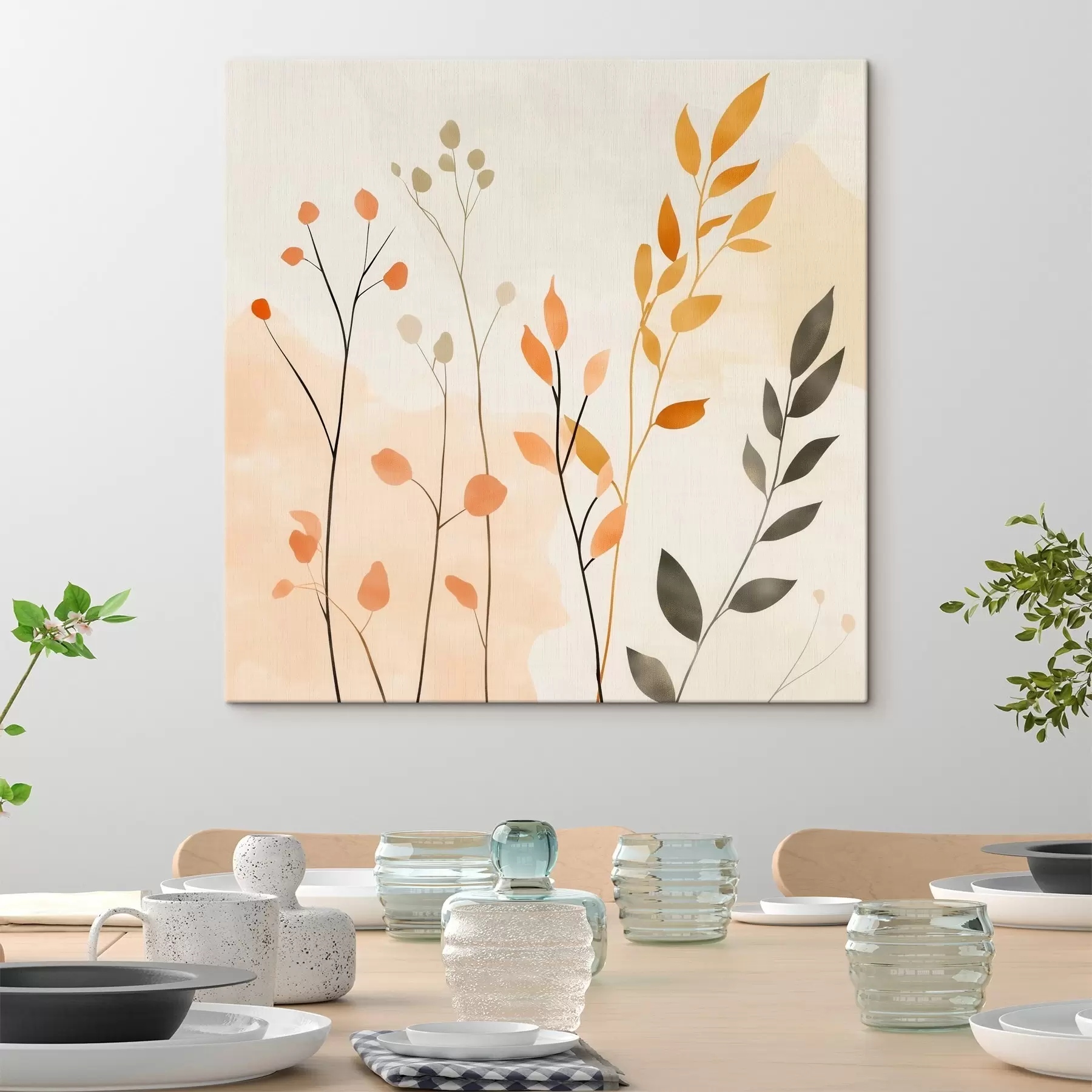 murales Composición al pastel con delicado follaje en un estilo pictórico contemporáneo s48873