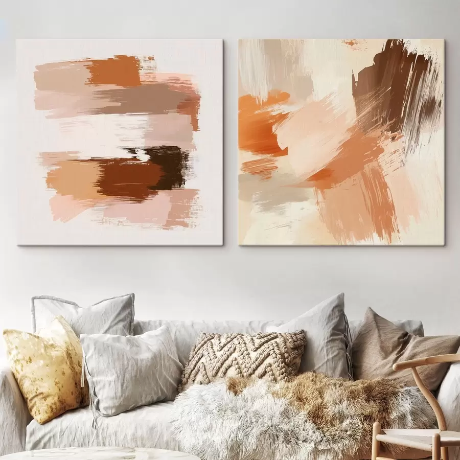 murales Arte decorativo en cálidos tonos marrón-beige con un efecto de pinceladas pictóricas m30355