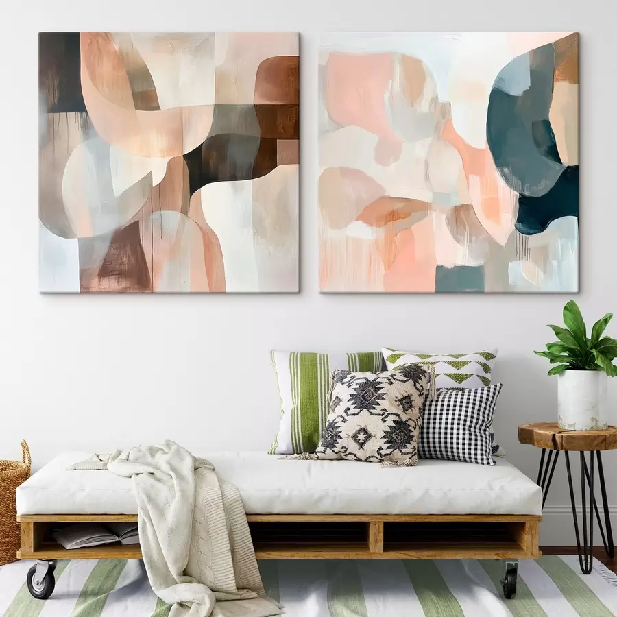 murales Escena minimalista en tonos beige, rosa y gris con un estilo artístico m30356