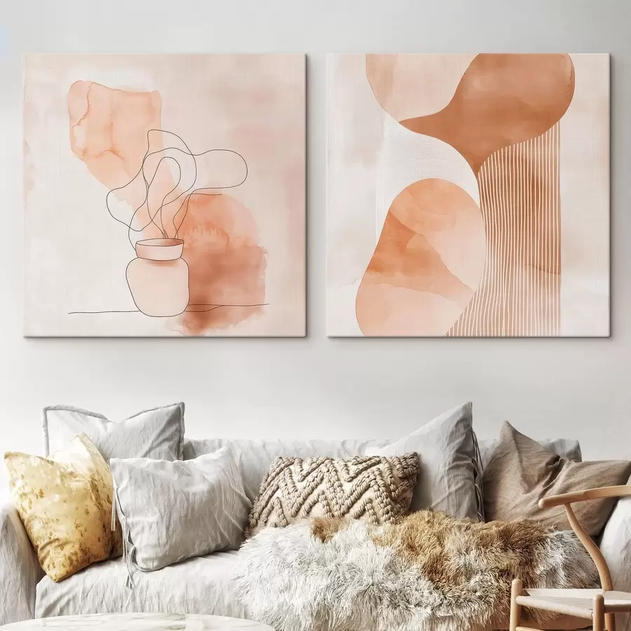 murales Formas abstractas en una paleta de tonos beige y melocotón con toques lineales de estilo minimalista m30361