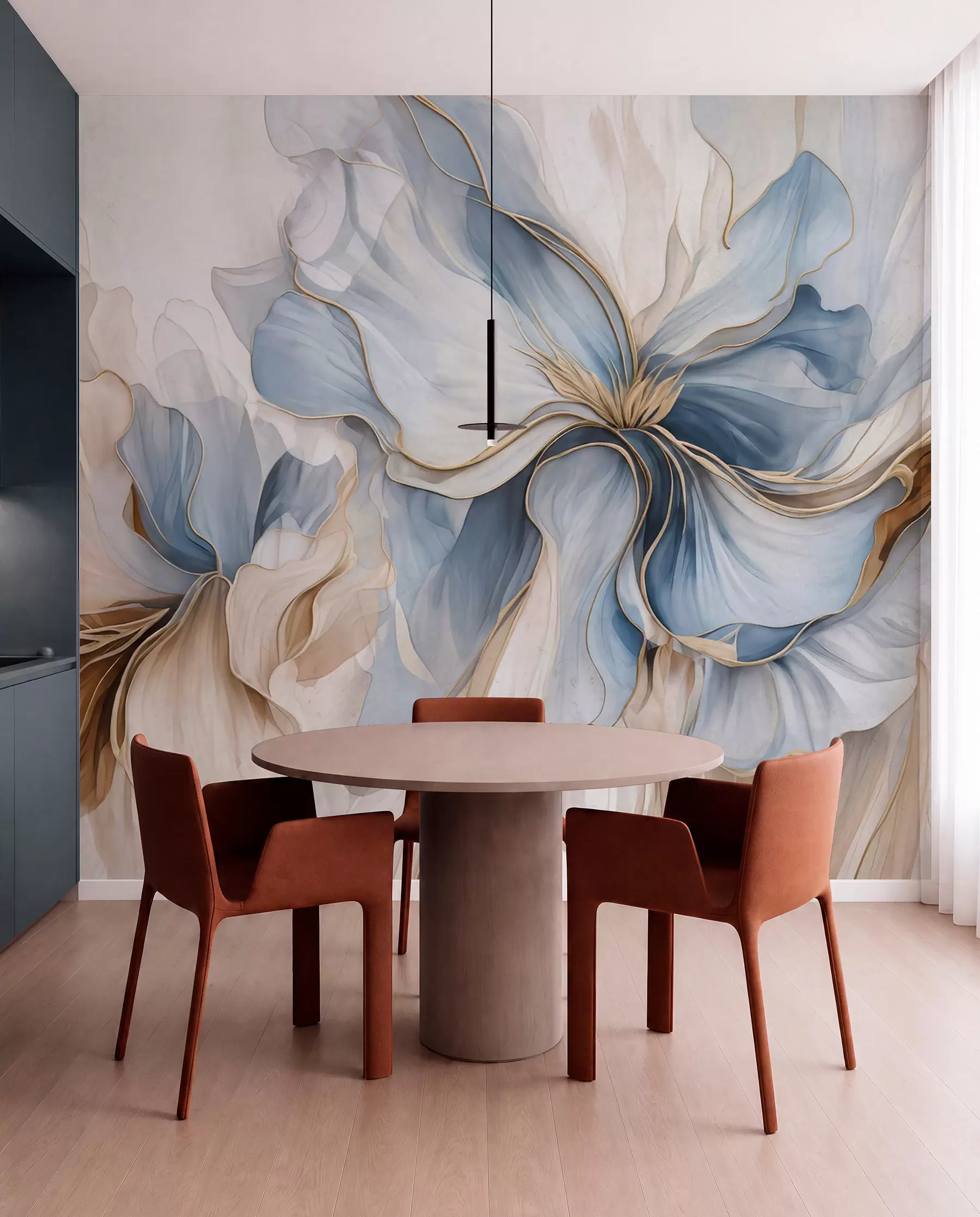 Wall Mural Photo Wallpaper Blue and Ivory Petal Swirl w05578