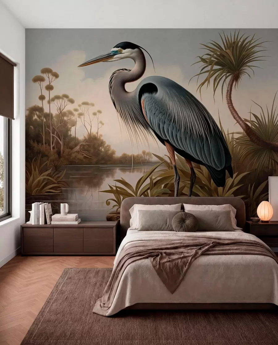 Wall Mural Photo Wallpaper Heron by water among plants on the shore w05572