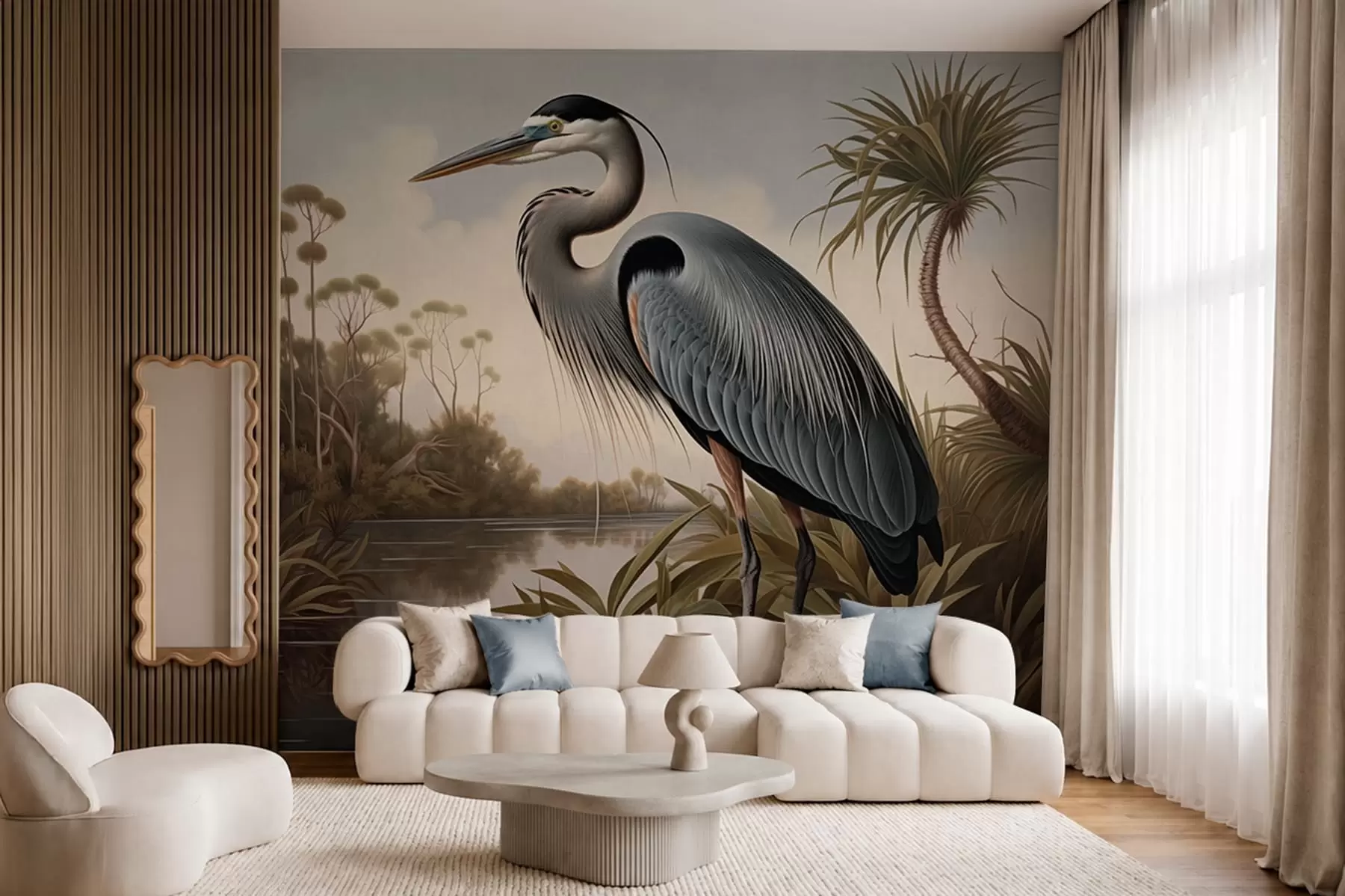 Wall Mural Photo Wallpaper Heron by water among plants on the shore w05572