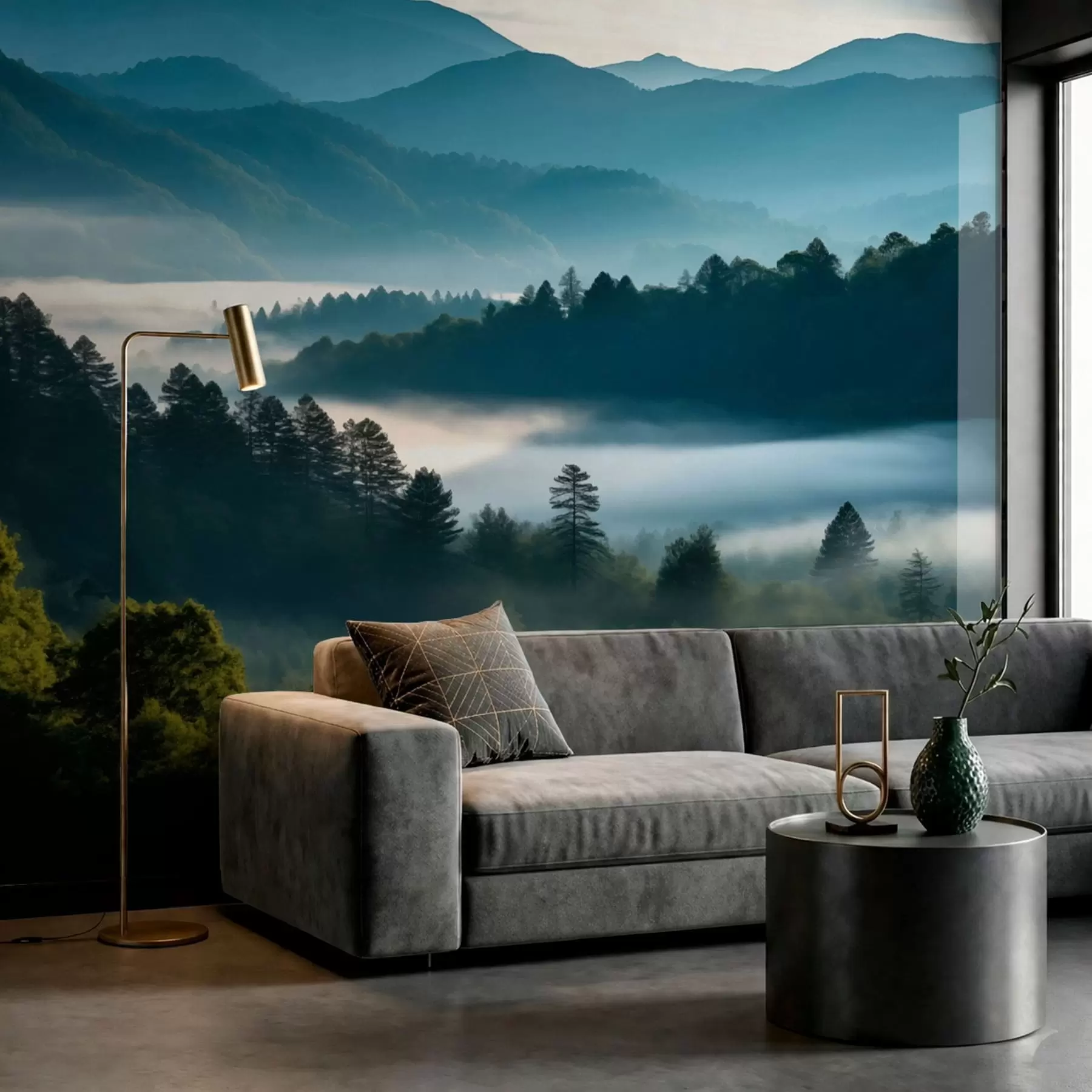 wall murals Mountain landscape with mist and forests at dawn w05573