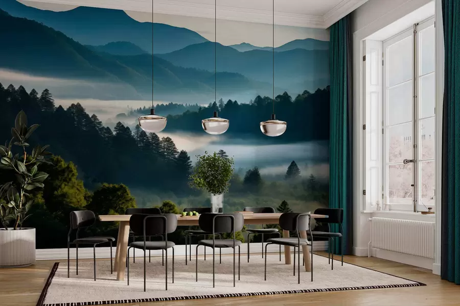 Wall Mural Photo Wallpaper Mountain landscape with mist and forests at dawn w05573