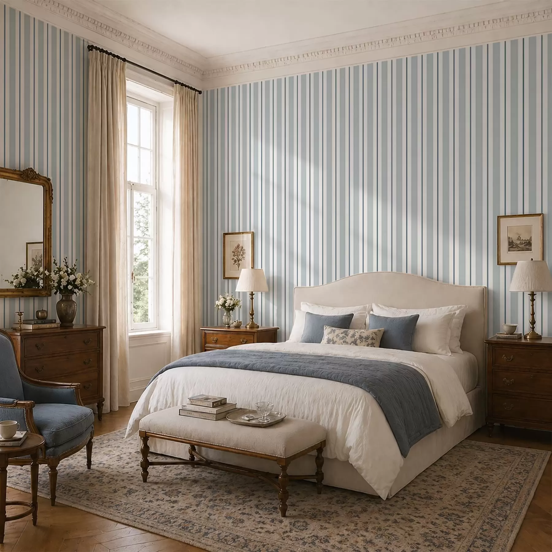 Wall Mural Photo Wallpaper Light blue stripes with thin dark lines a01183