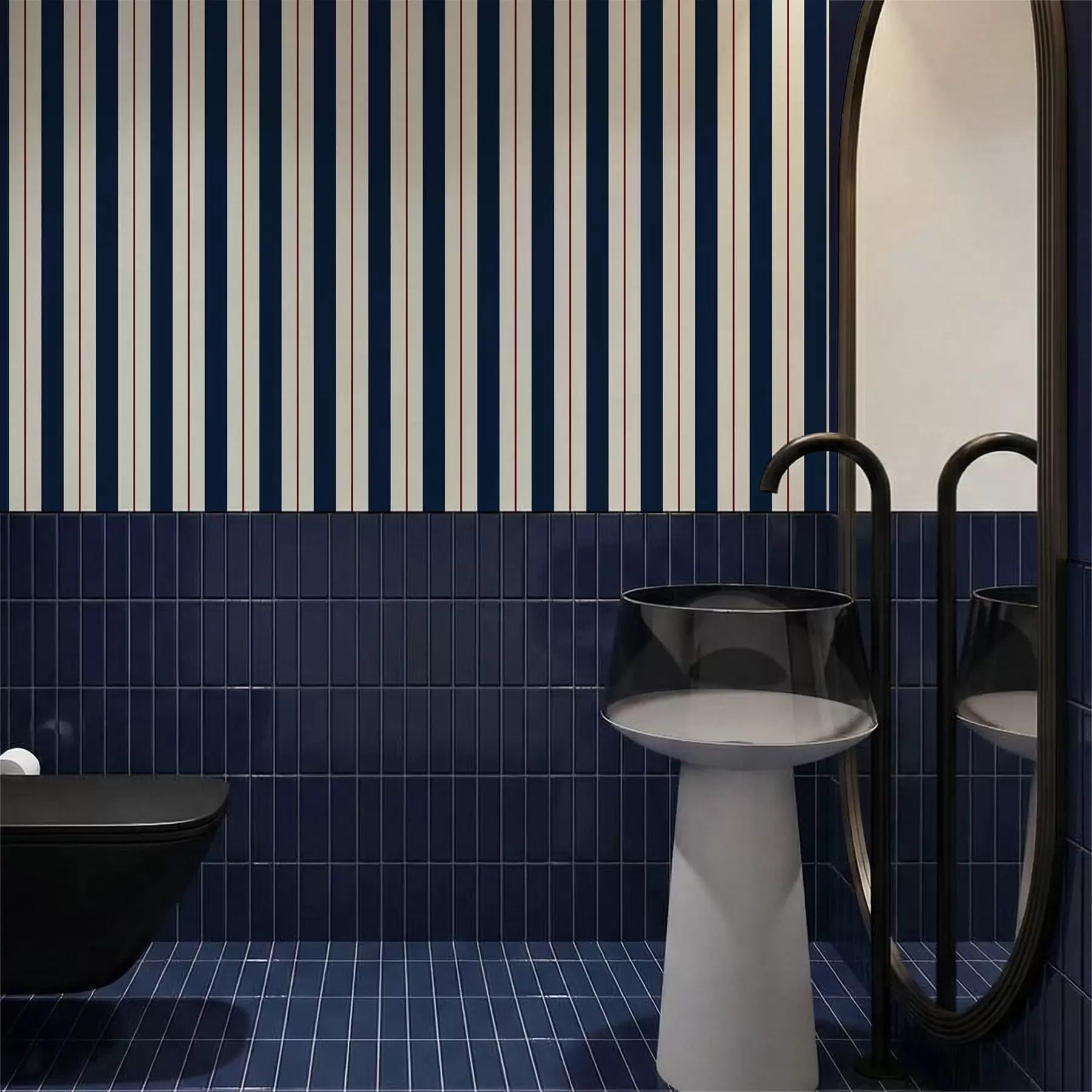 peintures murales Des rayures bleu foncé avec de fines lignes rouges a01183v4