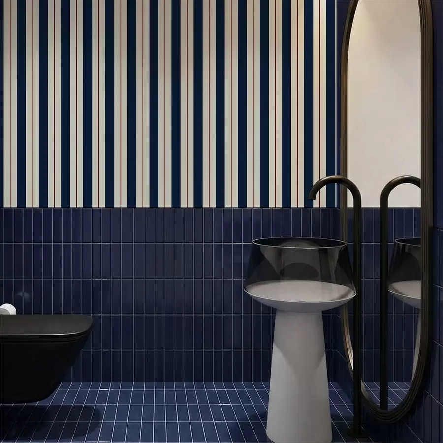 peintures murales Des rayures bleu foncé avec de fines lignes rouges a01183v4