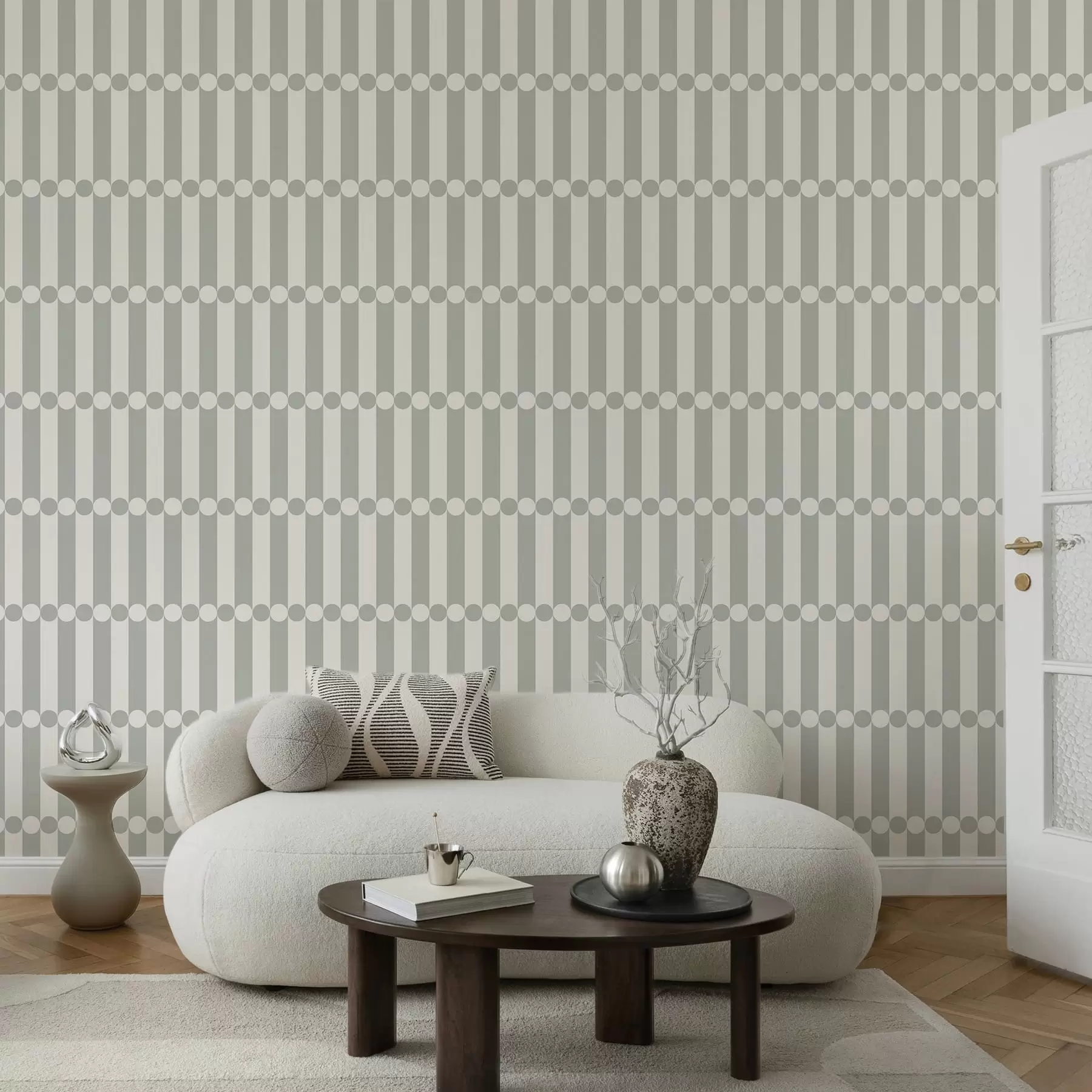 Wall Mural Photo Wallpaper Gray-green stripes with central row of circles a01186
