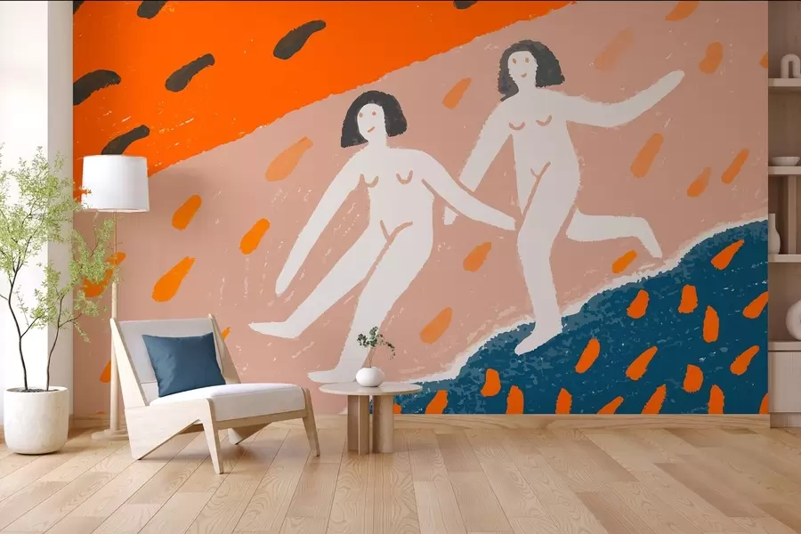 Wall Mural Photo Wallpaper contemporary art: two women running along the coast w05564