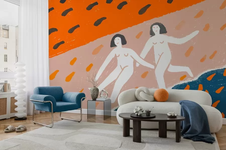 murales arte contemporáneo: dos mujeres corriendo por la costa w05564