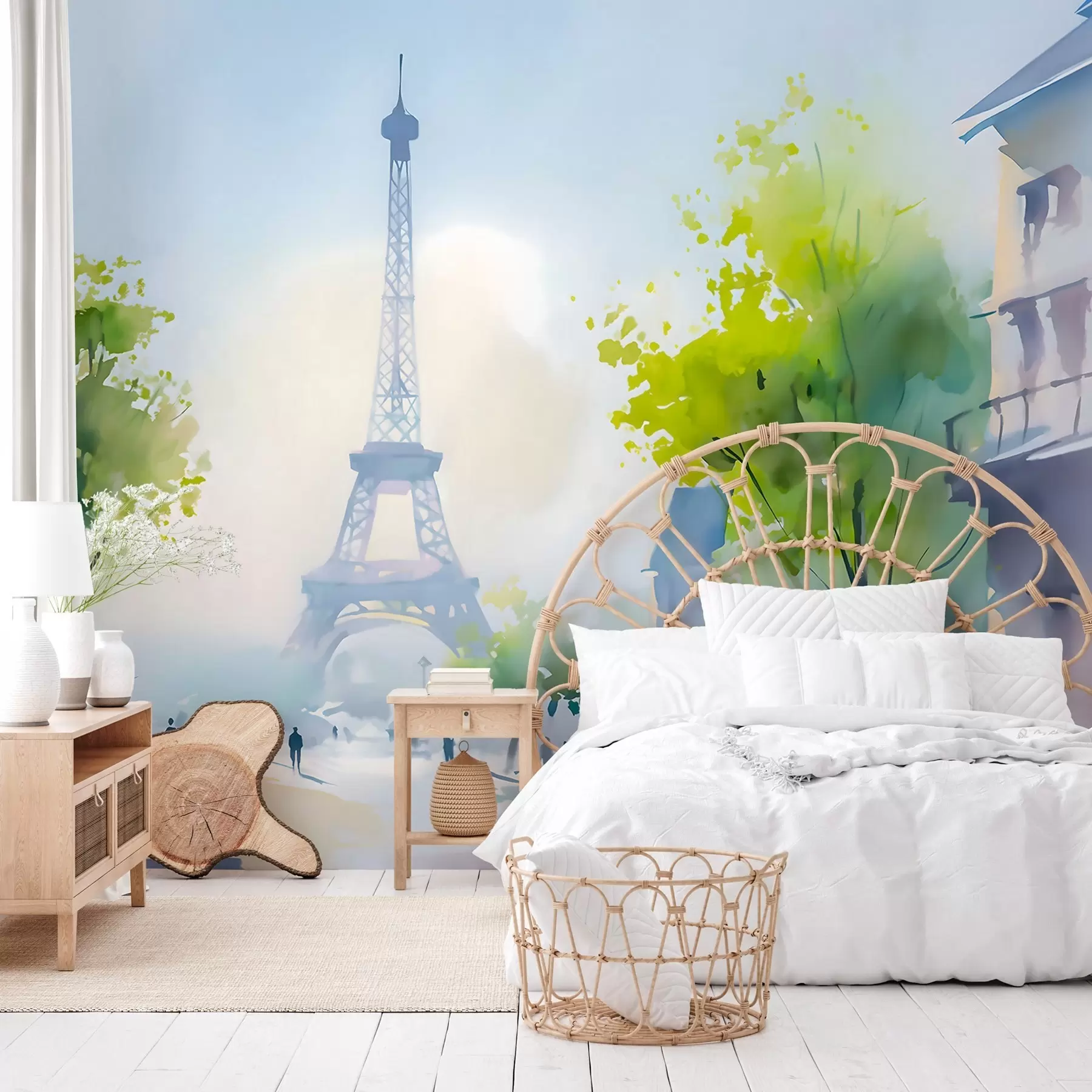 peintures murales Paris, un paysage urbain dans un style aquarelle à la prima w05566