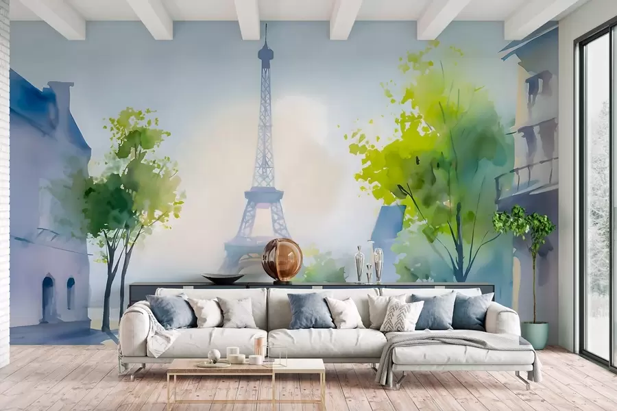 Wall Mural Photo Wallpaper Paris, a cityscape in a watercolour style à la prima w05566