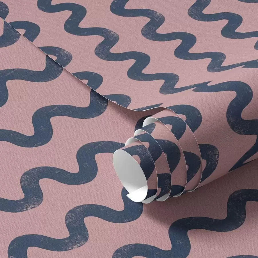 murales Diseño ondulado en azul oscuro sobre fondo rosa a01187