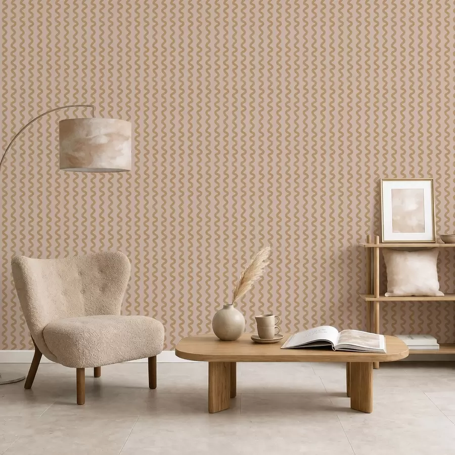 murales Diseño ondulado en tonos mostaza sobre fondo beige a01187v1