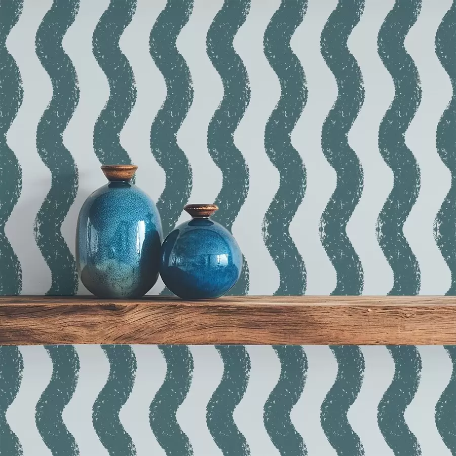 Wall Mural Photo Wallpaper Wavy dark teal pattern on light background a01188v3