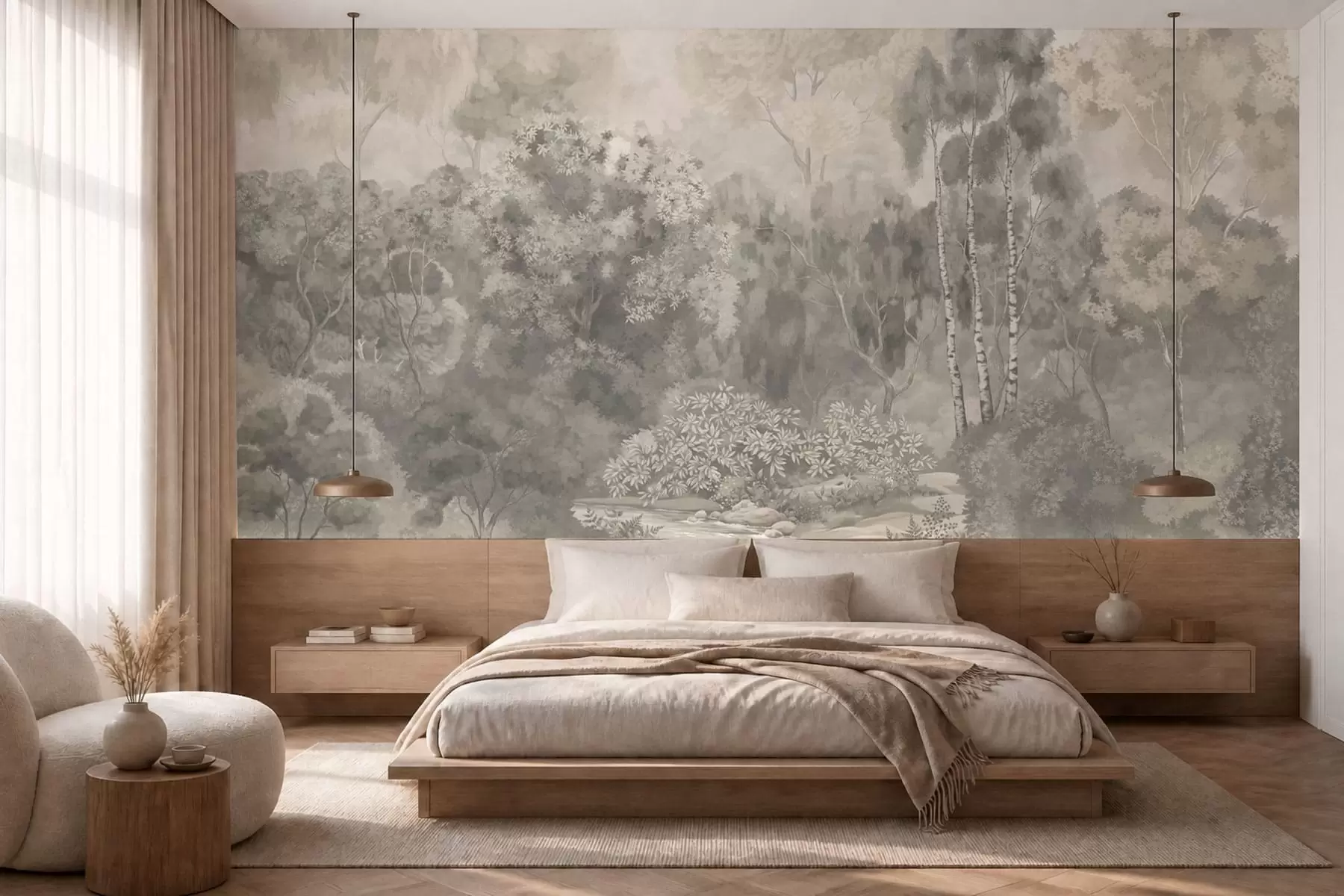 Wall Mural Photo Wallpaper Light-toned forest landscape with river w05542