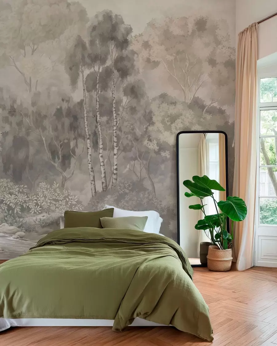 Wall Mural Photo Wallpaper Light-toned forest landscape with river w05542