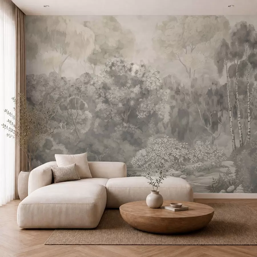 Wall Mural Photo Wallpaper Light-toned forest landscape with river w05542