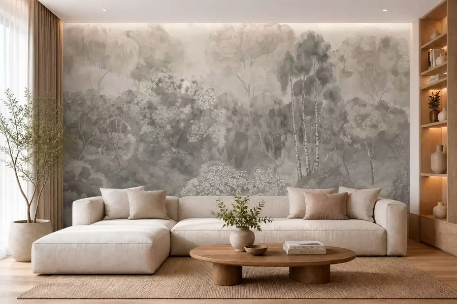 peintures murales Paysage forestier aux tons clairs avec une rivière w05542