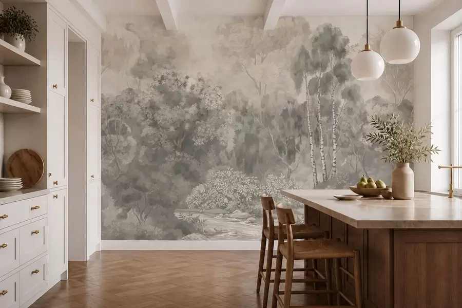 peintures murales Paysage forestier aux tons clairs avec une rivière w05542