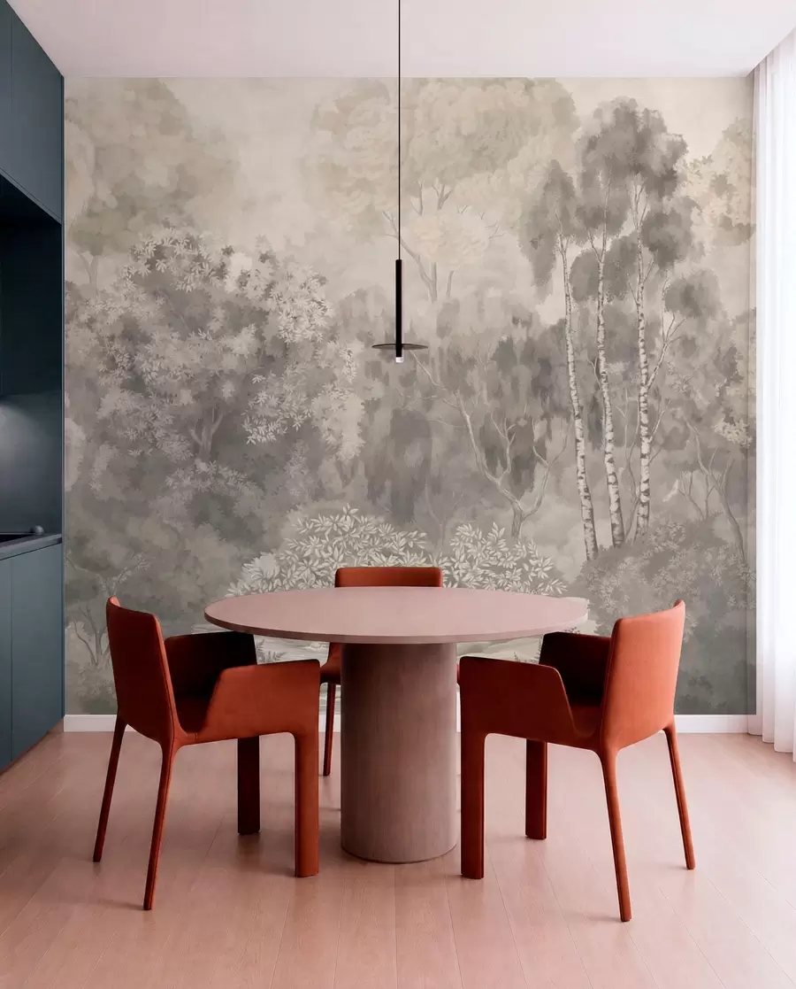 wall murals Light-toned forest landscape with river w05542